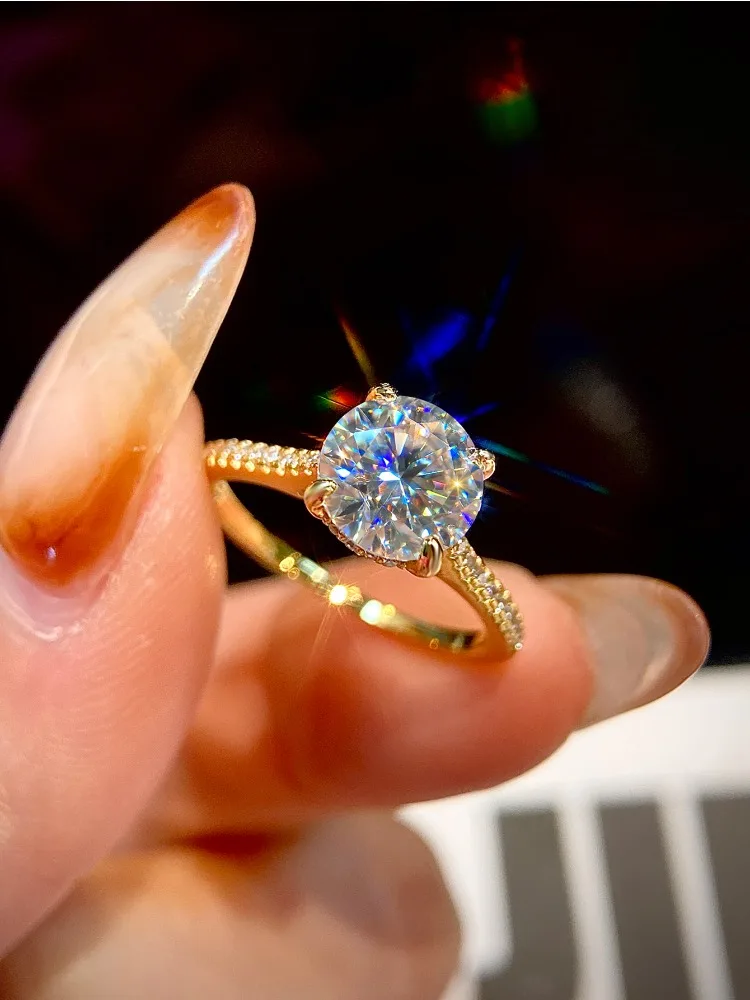 Brillante 2-Karat-Rund-Moissanit-Diamant-Verlobungsringe für Damen, Jahrestag, Hochzeit, luxuriöser Modeschmuck – Detail 2