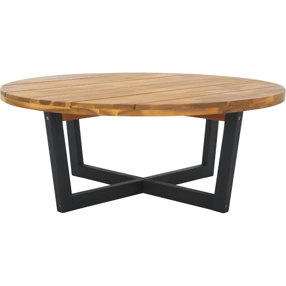 

Outdoor Collection Leo Natural/Black 4-Leg Round Coffee Table, Ideal for Deck, Patio, Backyard, Sunroom 39"D x 15"W x 39"H