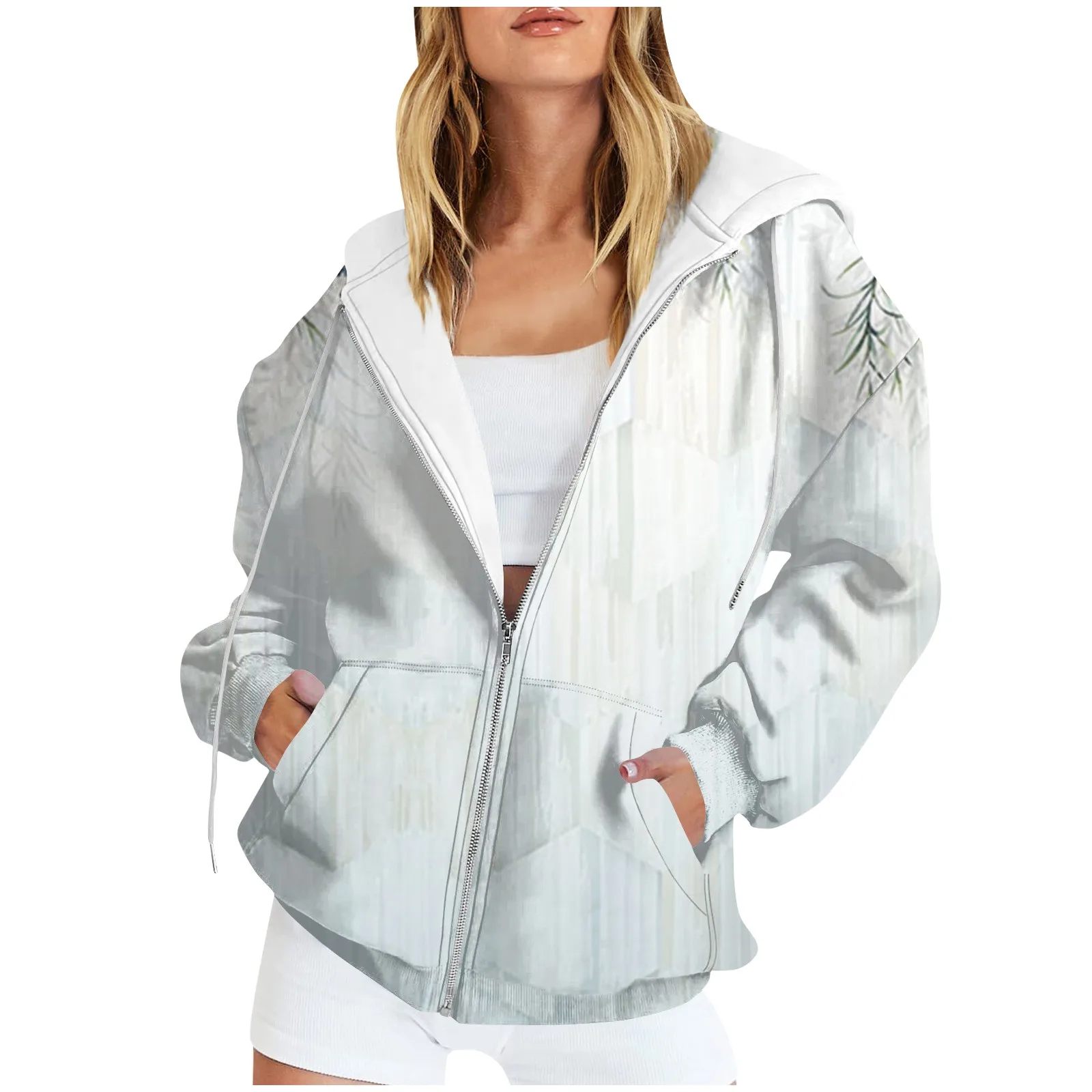 Women's Casual Fashion Foral Printed Long Sleeve Pullover Hoodies Zipper Sweatshirts Coat куртки осенние женские 가을자켓 2023