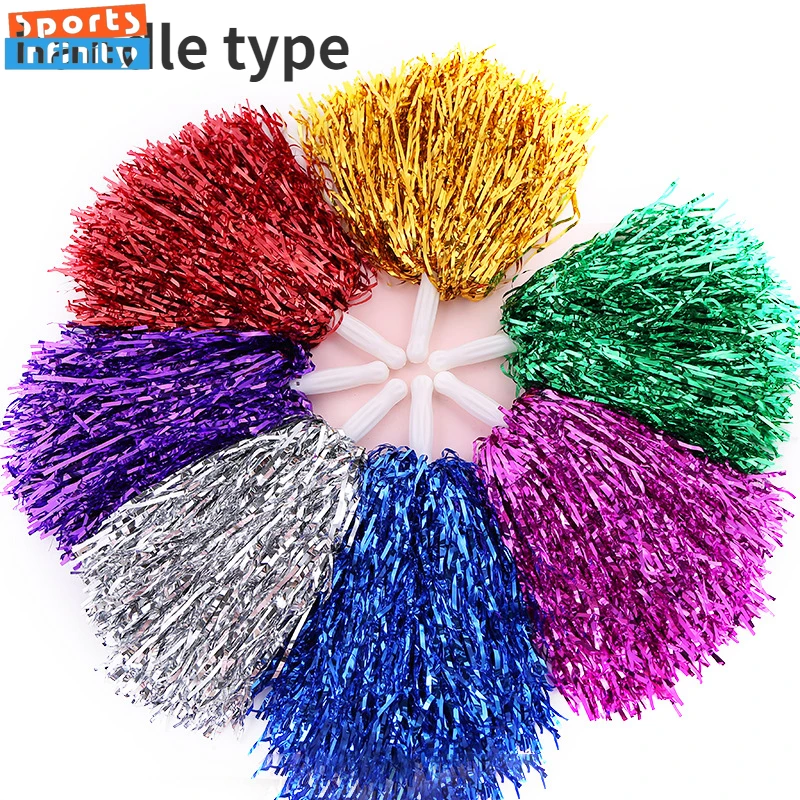 Cheerleading Pom Poms with Handle Cheer Balls Gold Silver Pink Red Green Blue for Hand Dance Women Girl Kids Pompoms Accessories