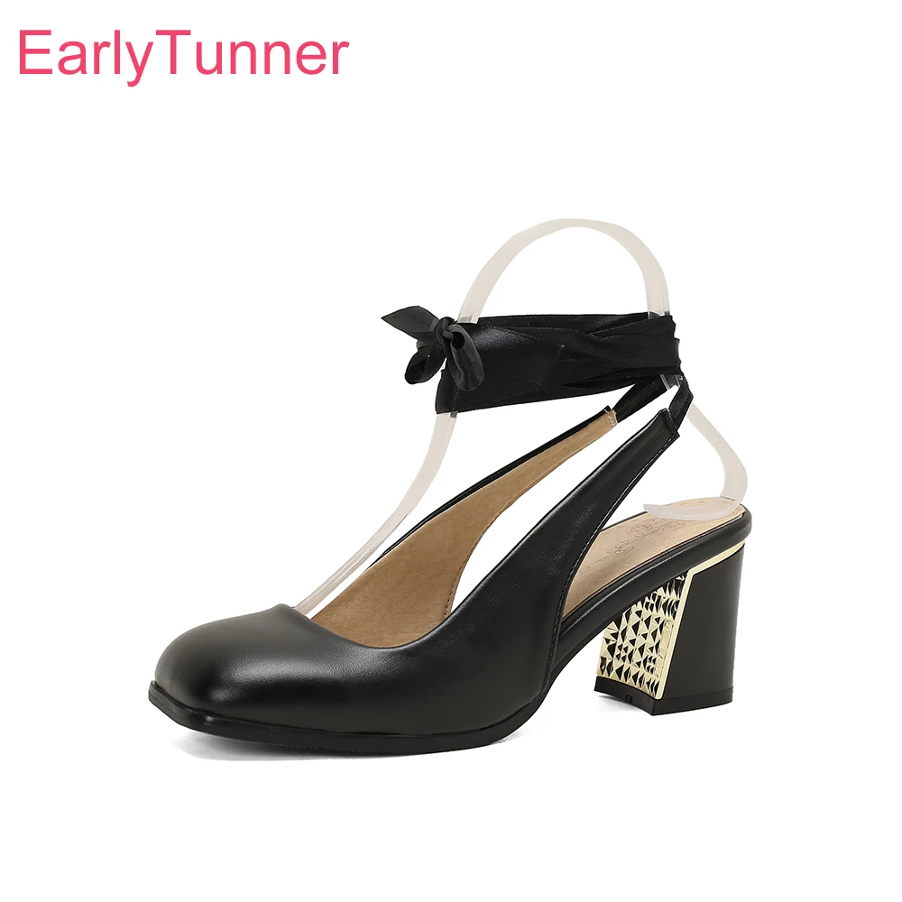 

2026 Summer Fashion Women Slingback Sandals Lace up High Block Heels Lady Shoes Large Small Plus Size 11 33 48 50 Non-slip