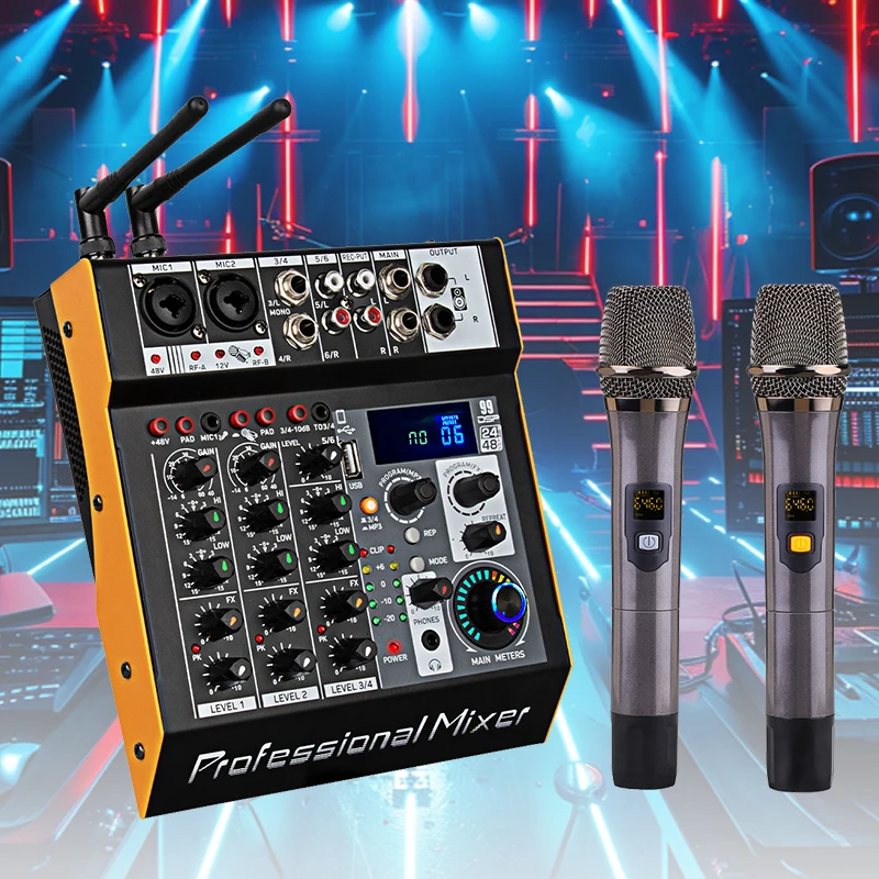 6 Channel Mixing Karaoke Console Mixer with Microphone Dj Controller Amplifier Sound System Mixer Audio