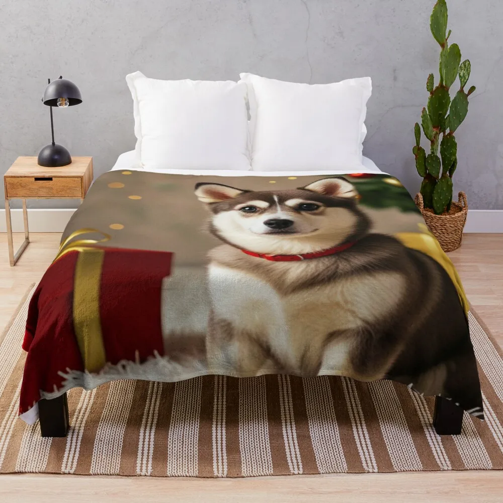 

Alaskan Klee Kai Dog Christmas Throw Blanket Luxury Designer Soft Big valentine gift ideas Blankets