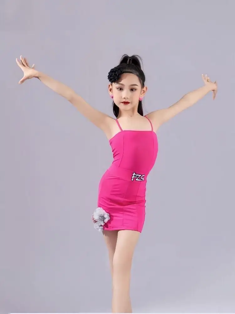 

customized women's adult girls' Latin dance costume high-end performance suit suspender jumpsuit peach pink set fringes dress