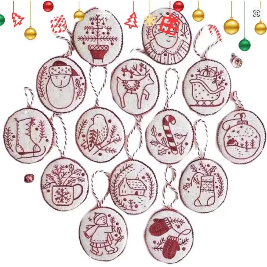 Embroidery Xmas Tree - Weihnachten 2025, Nachrichten, handgefertigte Stickerei, gestempelte