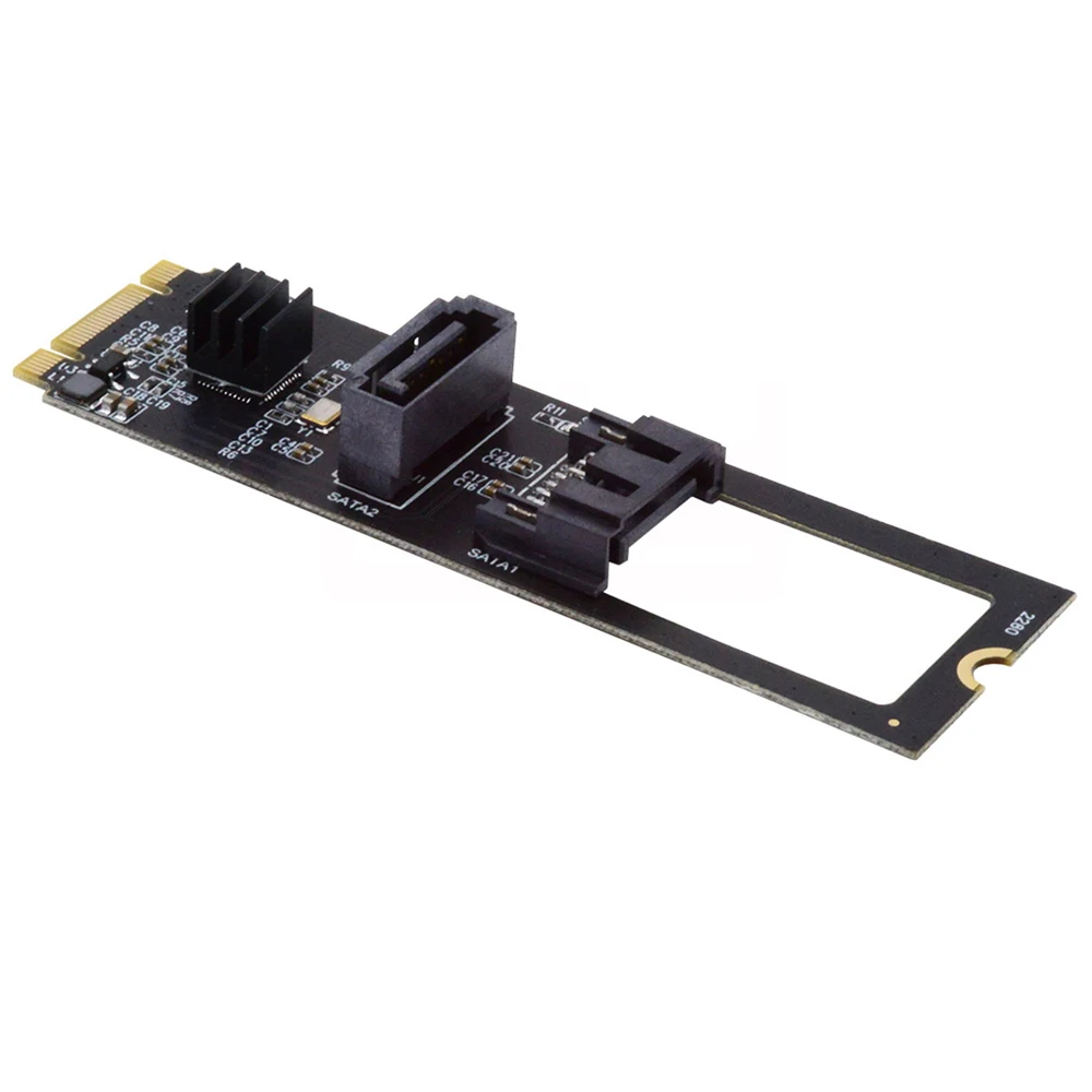 NGFF Key B+M PCI Express to SATA 3.0 6Gbps Dual Ports Vertical Adapter Converter Hard Drive Extension Card JMB582