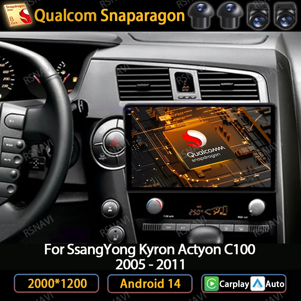 Android 14 Wireless Carplay Auto For SsangYong Kyron Actyon 2005 -2013 Car Radio Multimedia Stereo Player WIFI BT Navigation GPS