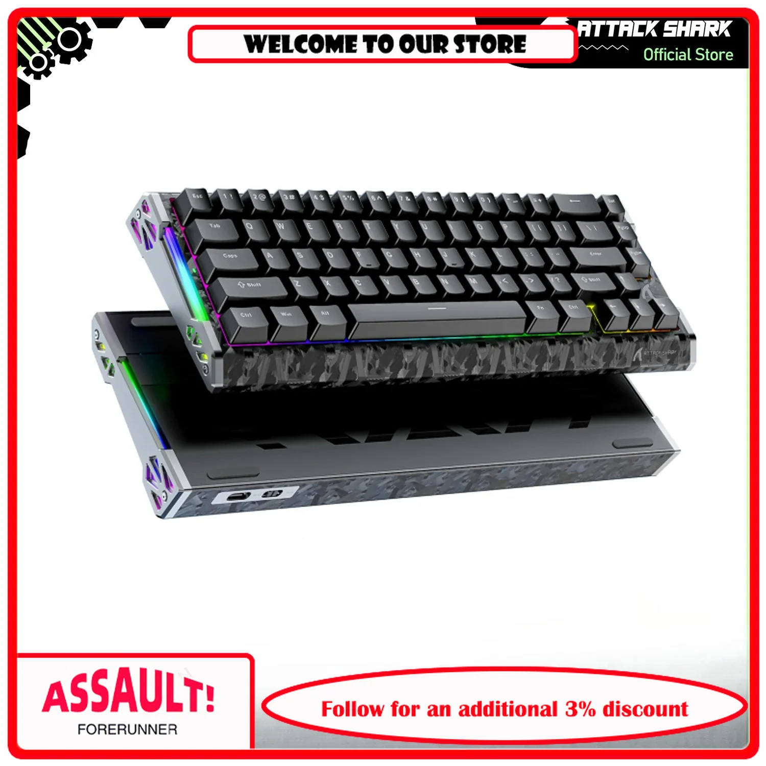 ATTACK SHARK R68 HE 8000Hz Carbon Fiber Rapid Trigger Gaming Keyboard, 60% RGB Hall Effect Wired Magnetic Keyboard, CNC Aluminum