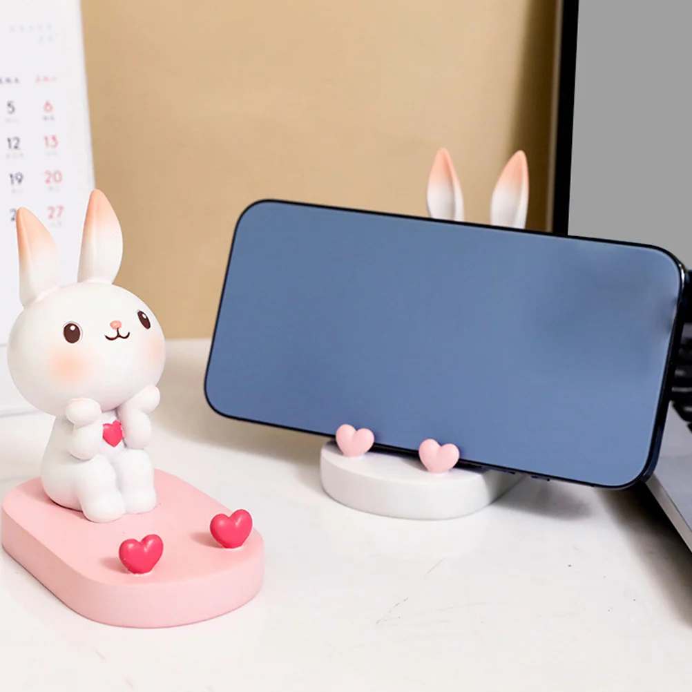 Rabbit Phone Holder Bunny Mobile Rack Telephone Stand for Desk Desktop Adornment Resin Cute Creative