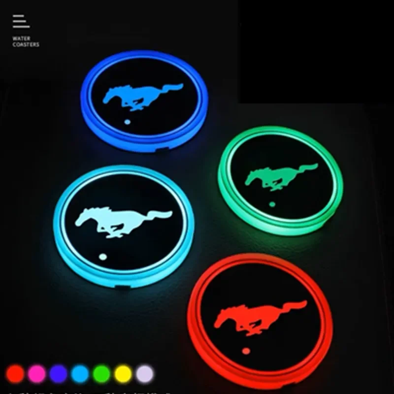 2PCS Led Car Logo Cup Light UBS Car Atmosphere Lamp Colorful Water Coaster For Ford Mustang GT SHELBY Auto Accessories