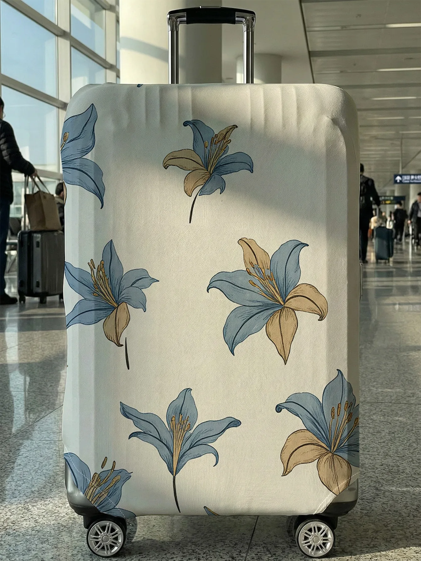 

Чехол для багажа с полным принтом синих лилий на белом фоне, подходит для чемоданов 18-32 дюймов, чехол на ручку чемодана, аксессуар для путешествий
