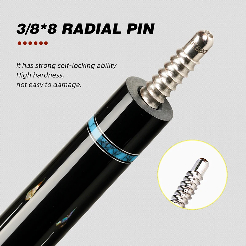 Konllen Cue KL-A1 Carbon Fiber Shaft Pool Keu 12.5Mm Tip Turquoise Inlay Wrapless Zwart Technologie Lage Doorbuiging Biljart