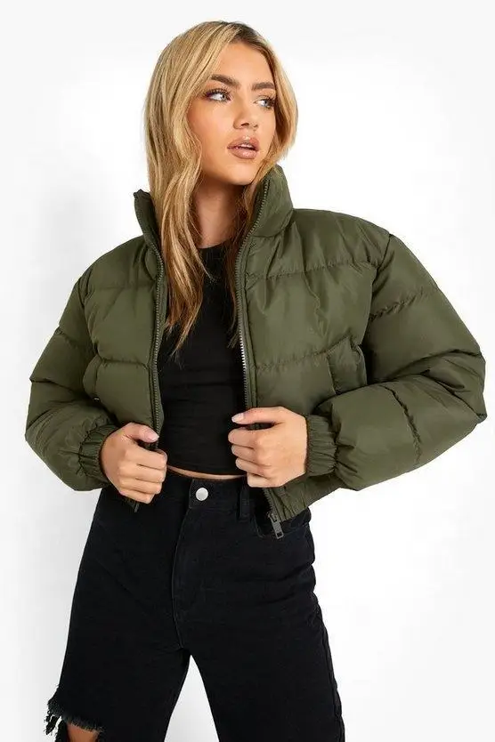 Autumn Winter Fashion Sky Blue Cropped Down Coat Women\'s Puffer Jacket For Women Outerwear Cropped Zipper Oversized Overcoat