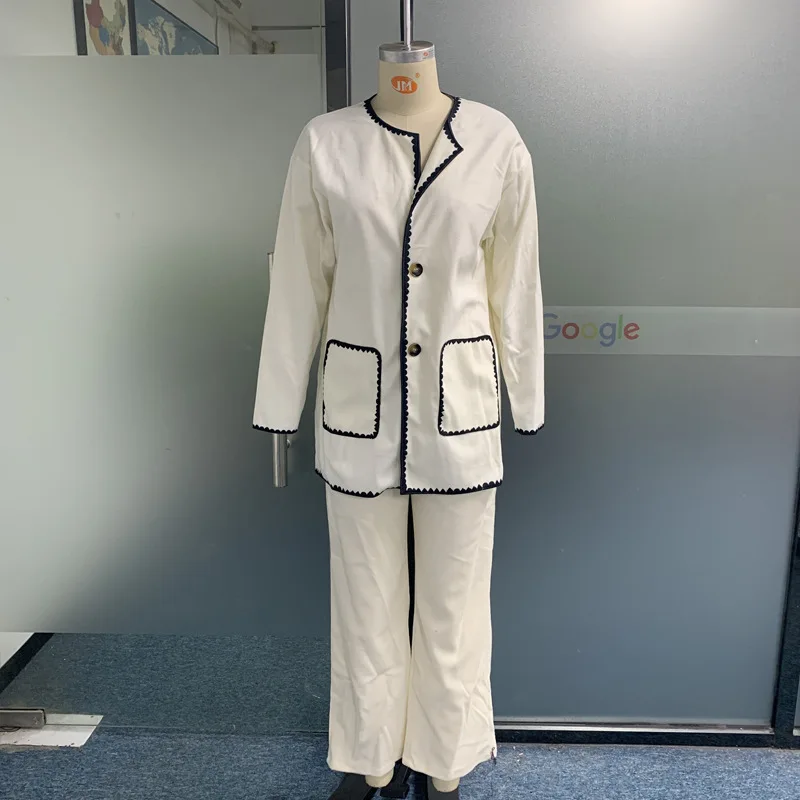 2023 jesień koreański wygodny długi rękaw spodnie z kieszeniami moda na co dzień luźny jednolity kolor dwuczęściowy zestaw damski