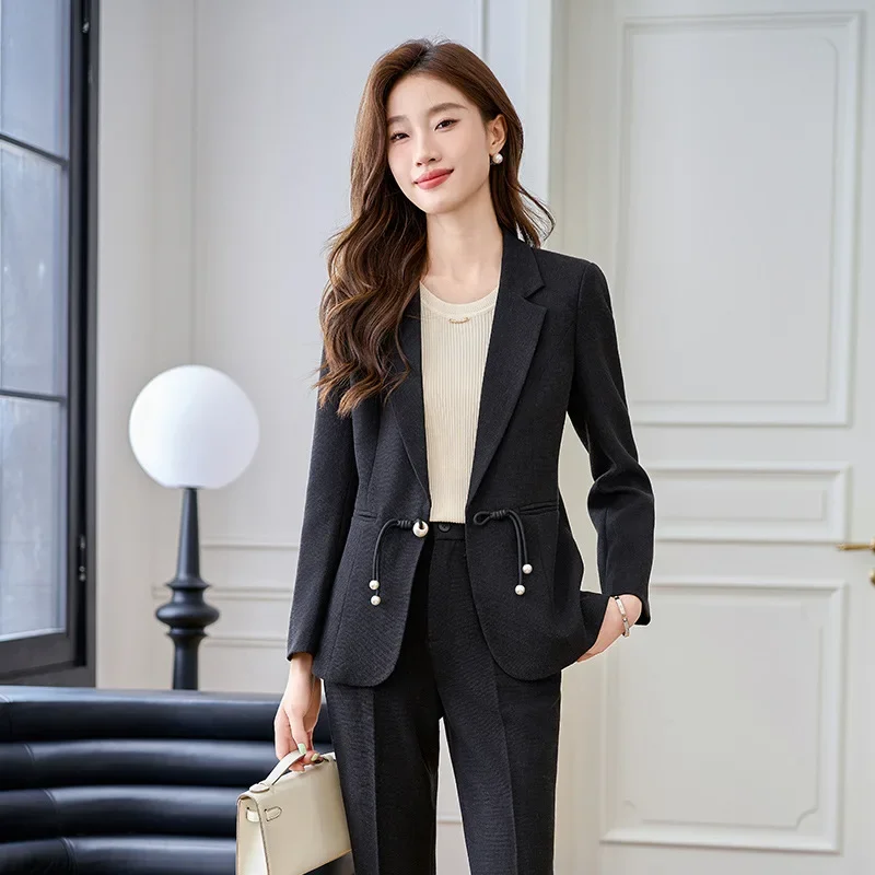 Pop outono inverno feminino vintage estilo chinês conjunto de duas peças temperamento sólido único botões blazer casaco e tornozelo-comprimento calça s
