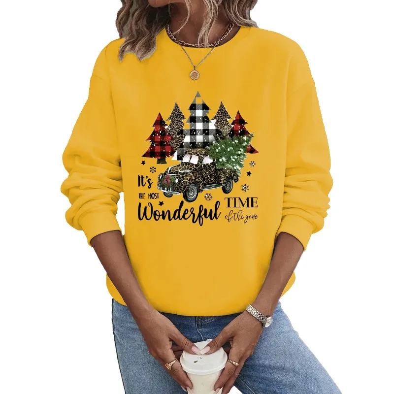 Crew-neck Hoodie Europe and The United States Christmas Long-sleeved Hot Christmas Truck Tree Print Clothes Sweatshirts