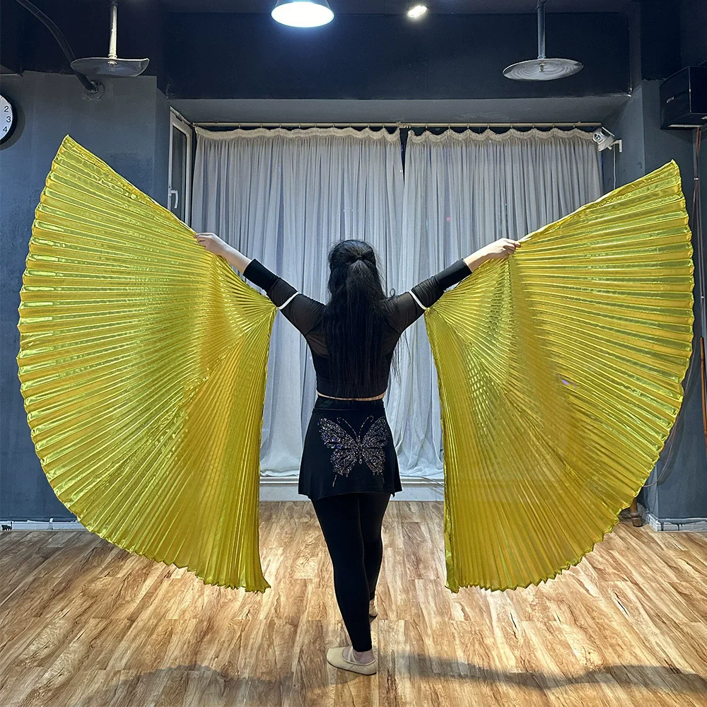 Women Belly Dance Props Praise Flags Gold Wings Arm Hanging Dance Costumes Accessory Performance Competition Flags (Set of 2)