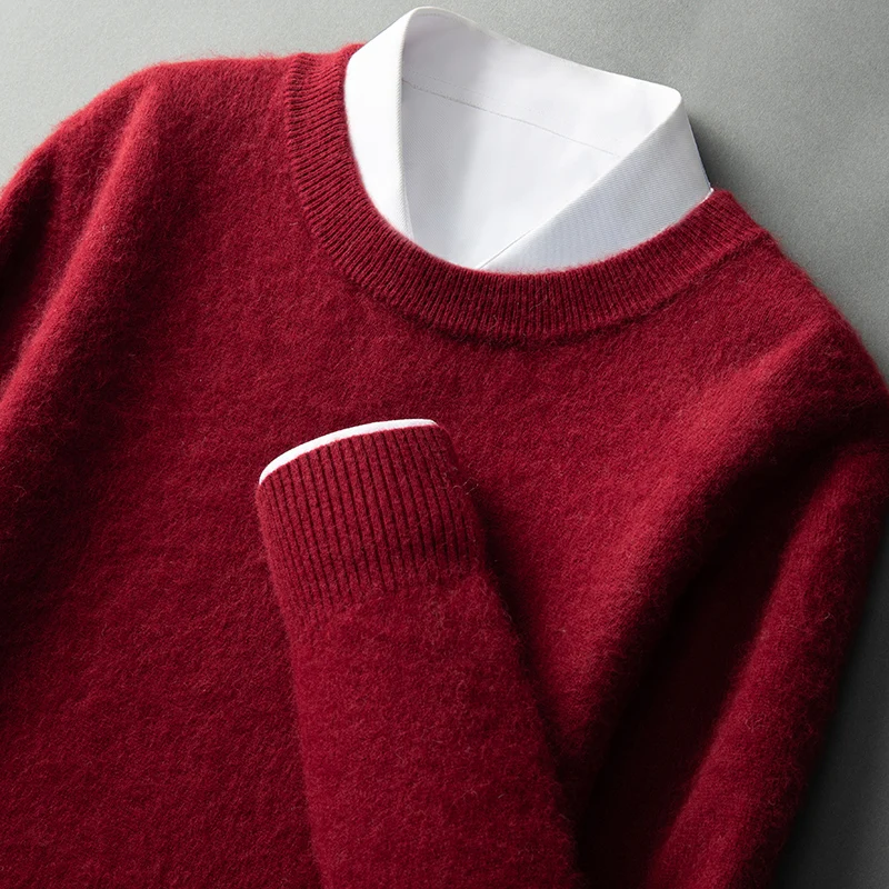 Herbst Und Winter Neue 100% Nerz Kaschmir männer Rundhals Dicken Pullover Einfarbig Casual Stricken Lose Bodenbildung Shirt