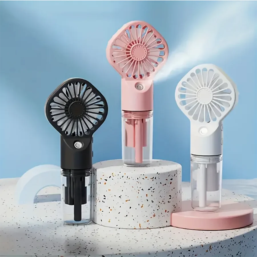 Ventilador portátil recarregável com carregamento USB, mini ventilador portátil com função de spray de água, leve e silencioso, S