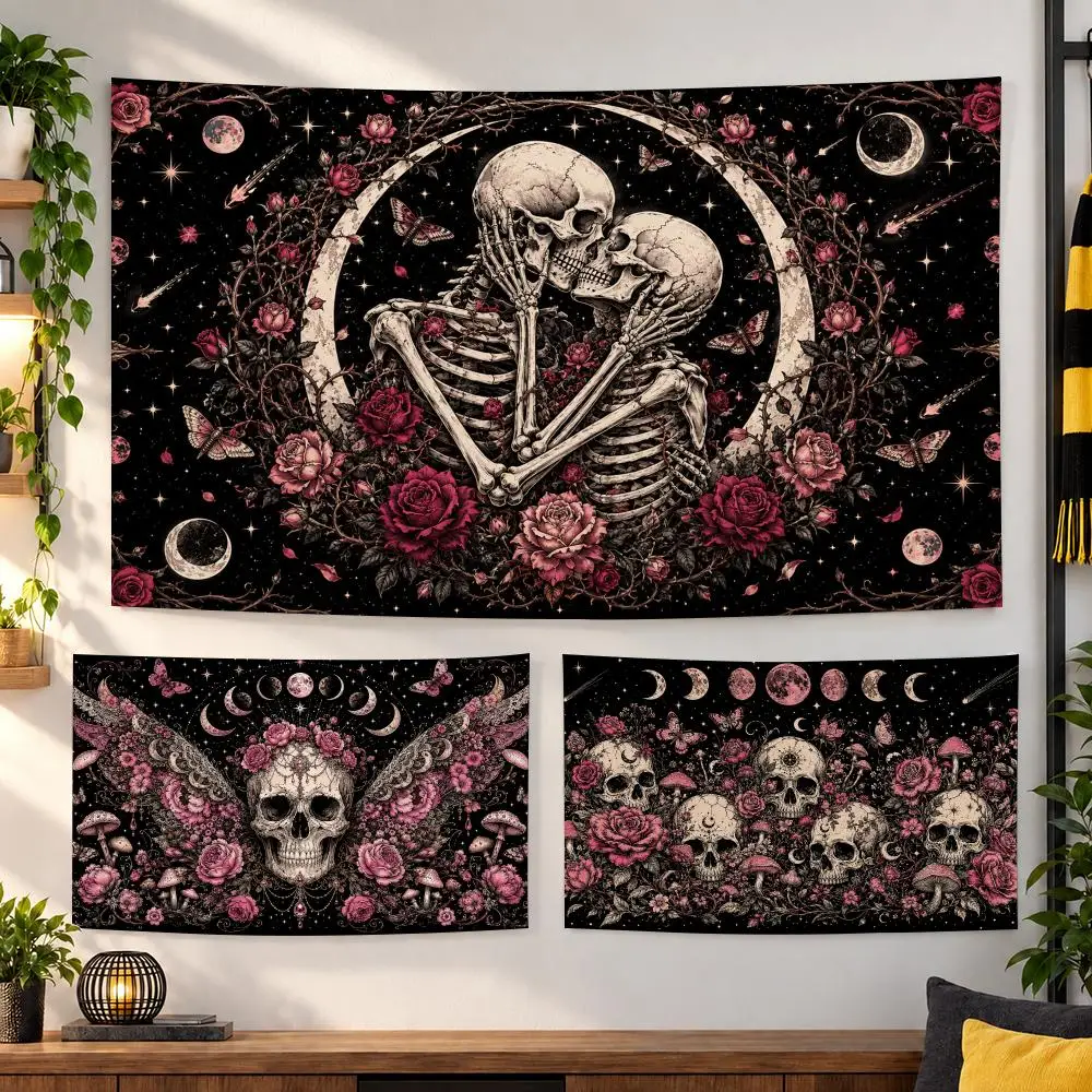 Dark Gothic Halloween Tapestry Durable Soft Microfiber Horizontal Wall Hanging Decor For Bedroom Patio Garden Parties