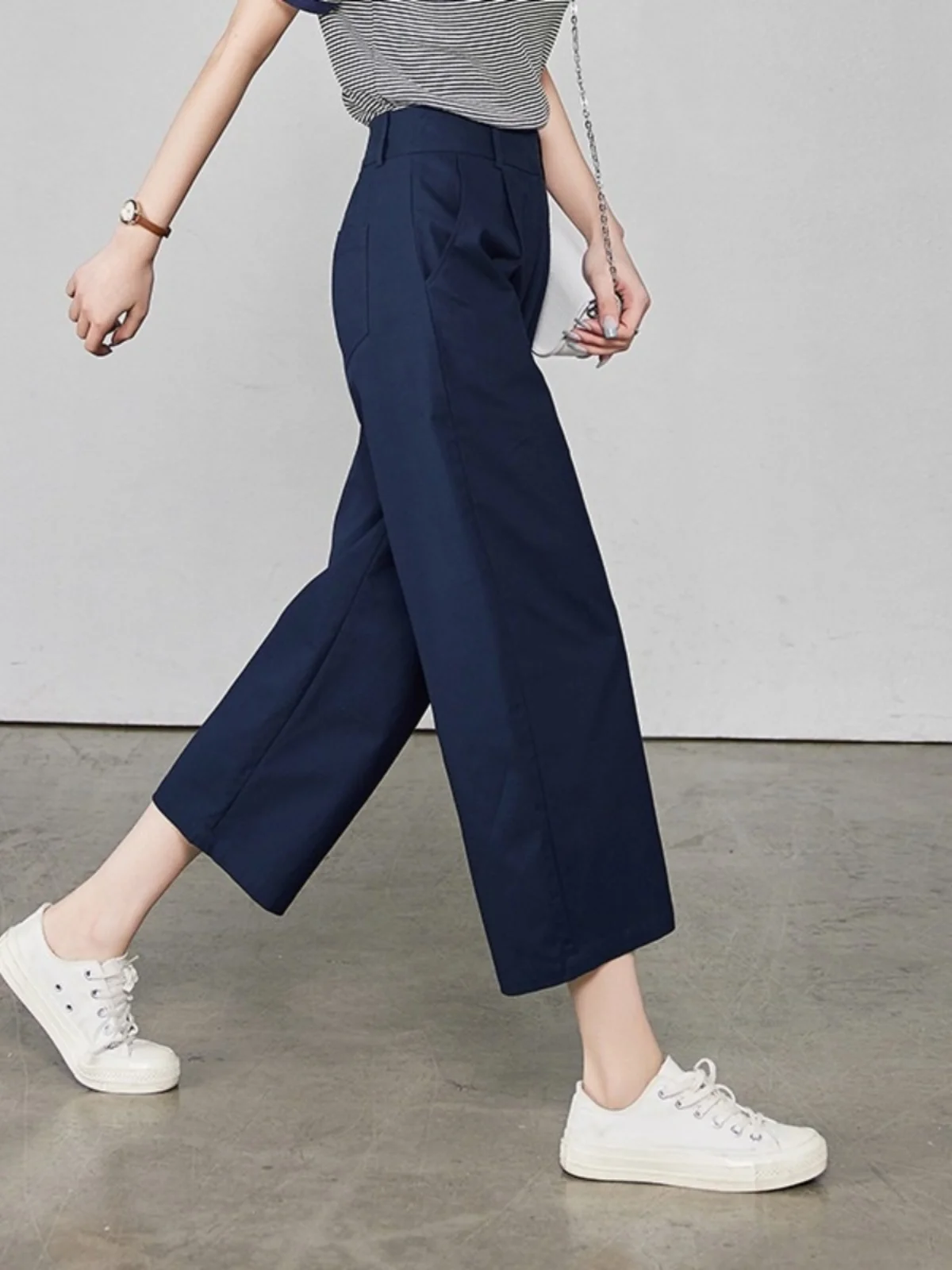 

High Waist Wide Leg Pants Women's Slimming Nine Points Casual Trousers Outlet Brand Faion Korean Sle Asymmetric kets