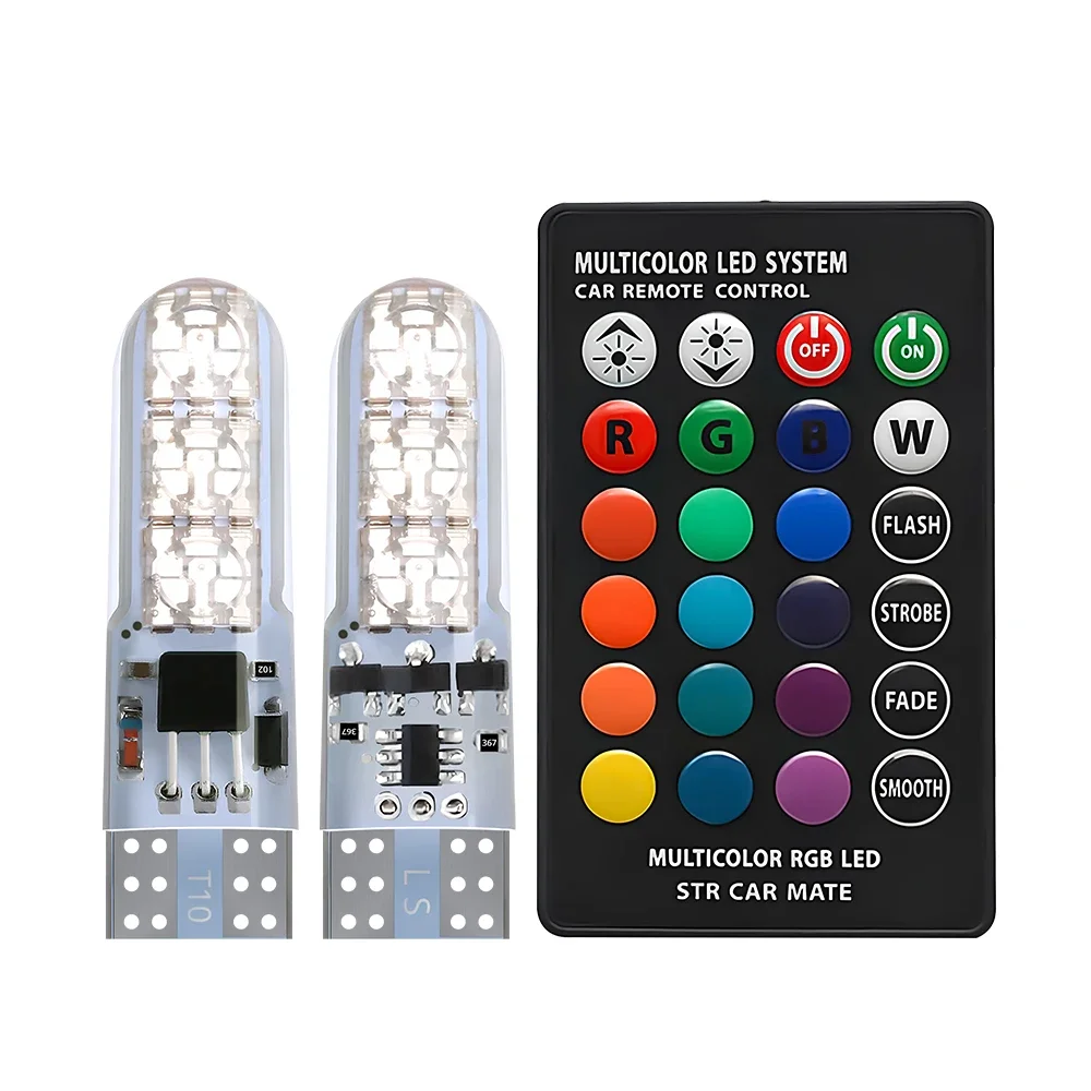 Nowy T10 5050 6SMD DC 12V Wodoodporny pilot zdalnego sterowania W5W RGB 194 168 Światło kopułkowe Silikonowa klinowa boczna żarówka samochodowa do sygnalizacji atmosfery — zdjęcie 2