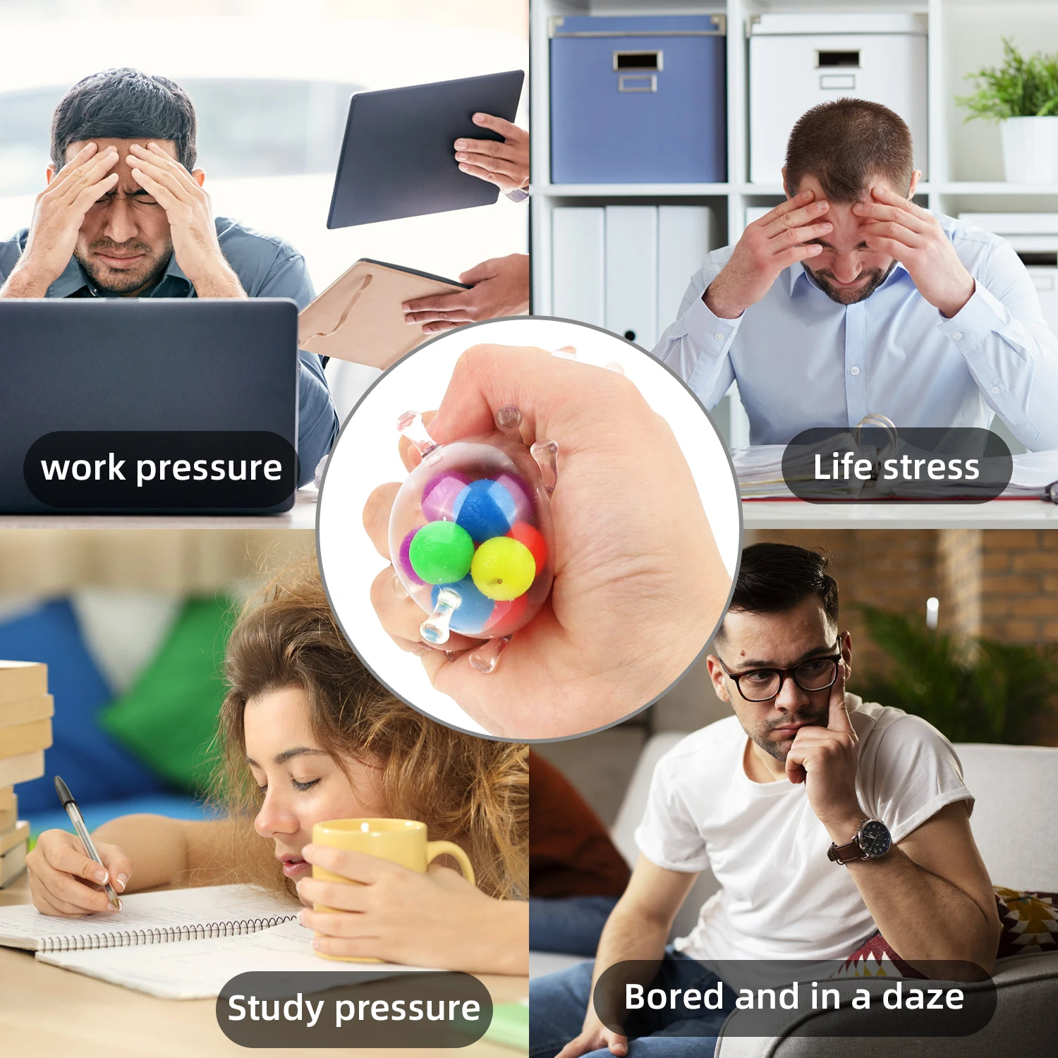 Children's Creative Novelty Toy Squeezing Stress Relief Ball with Spike Color Bead Virus Ball in the Ball TPR Soft Glue