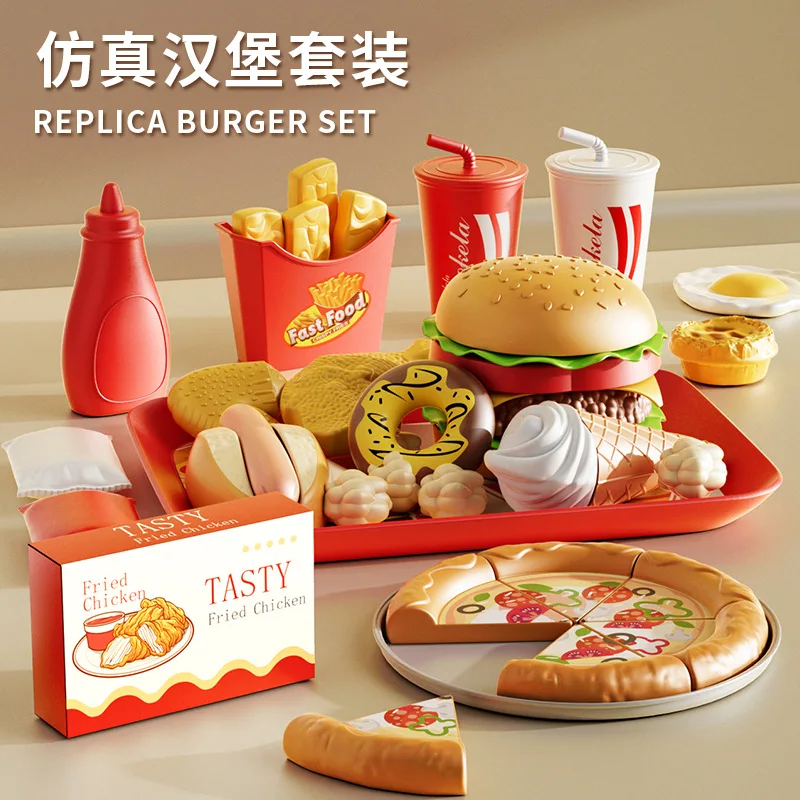 Set Simulatie Maken Hamburger Pizza Frietjes Fantasiespel Voedsel Koken Snijspel Montessori Interactief Kind Keuken Speelgoed Cadeau
