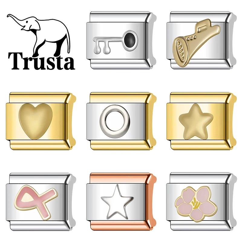 Trusta 2026 Golden Stars Flowers Telephone Italian bracelet charms Beads Fit 9mm Stainless Steel Gifts Fashion Bracelet N700