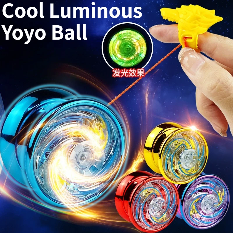 2PCS Cool Glowing Yoyo Ball Kit with Ring Hanging Decoration Decompression Alloy Yoyo Ball High-value Gift for Friends