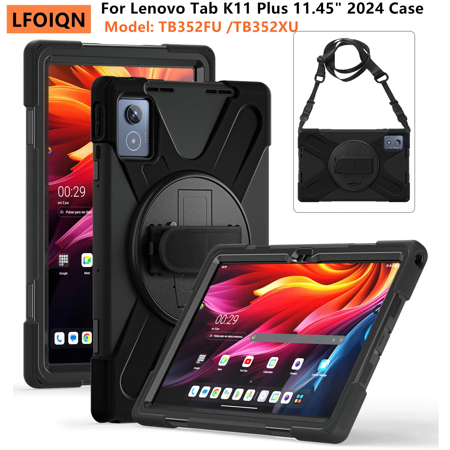 LFOIQN Robuste Stoßfeste Hülle für Lenovo Tab K11 Plus 11,45 Zoll 2024 TB352FU TB352XU Tablet Kinder Silikon-Schutzhülle