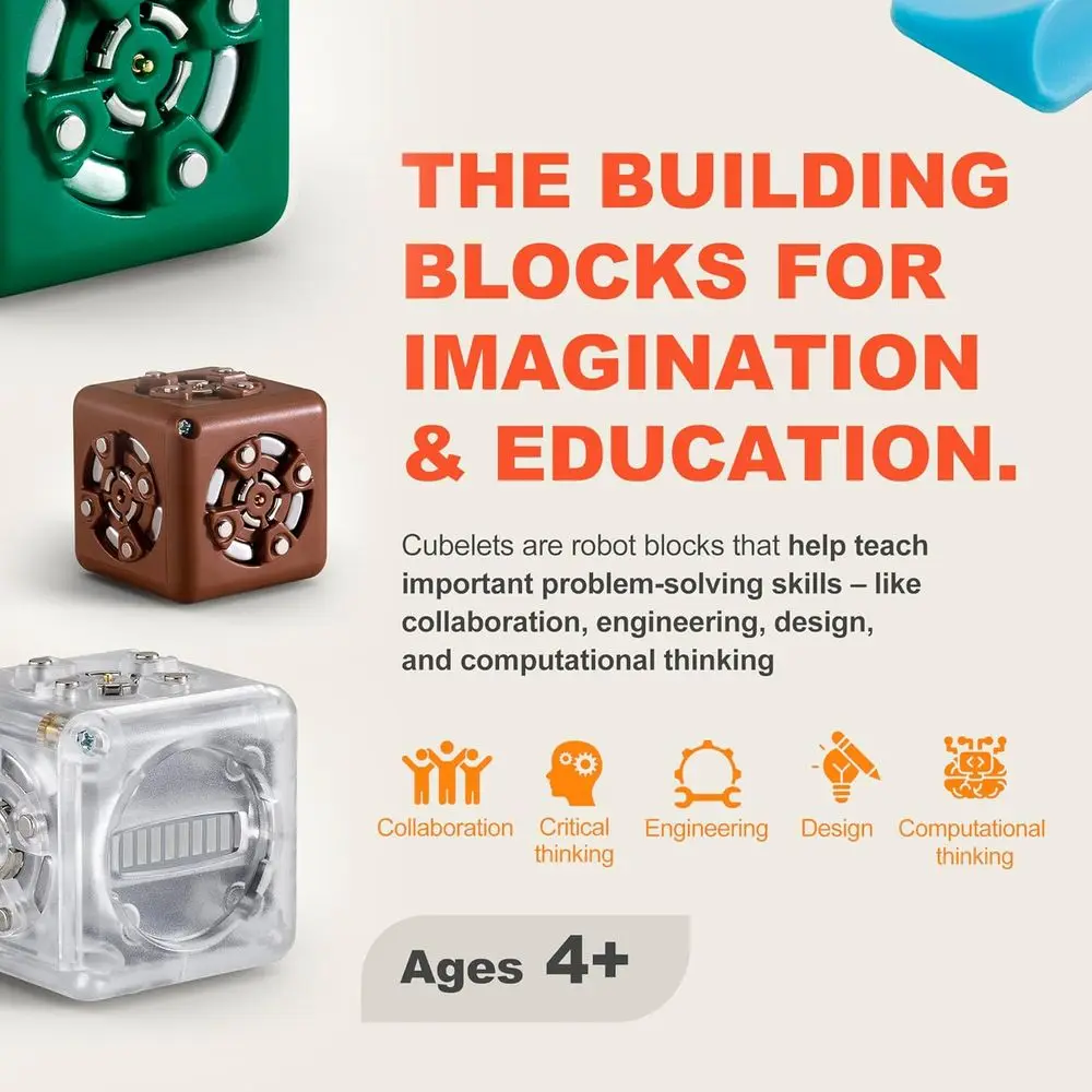 Home STEM Robot Kit: Modular Robotic Cube for Ages 4+ with Rotating Blocks