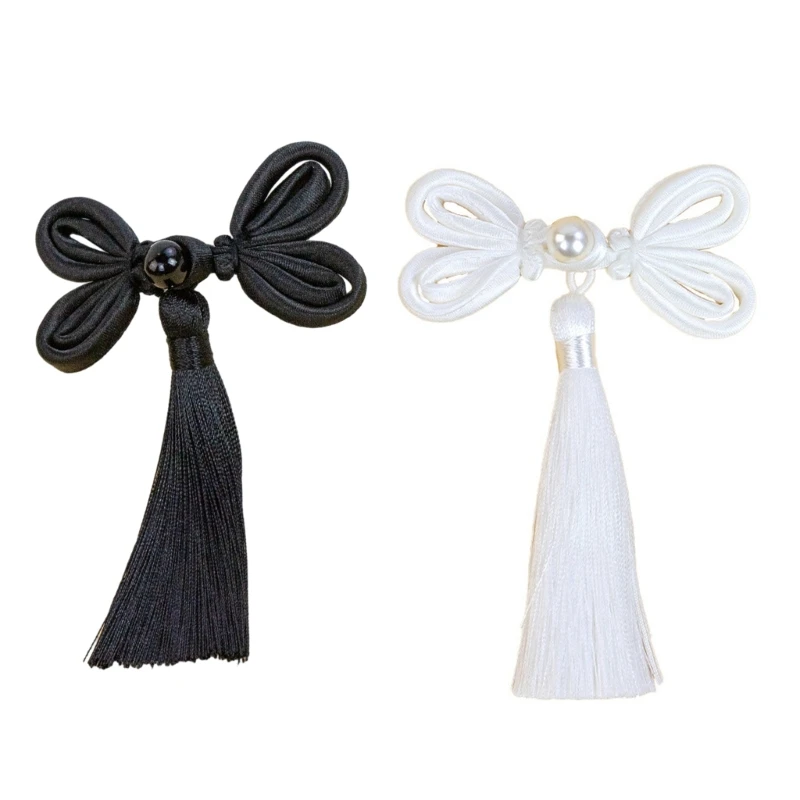 

1pair White/Black Butterfly Fringe Fasteners Featuring Chinese Traditional Buttons Perfect for Sweater Scarf Cardigan