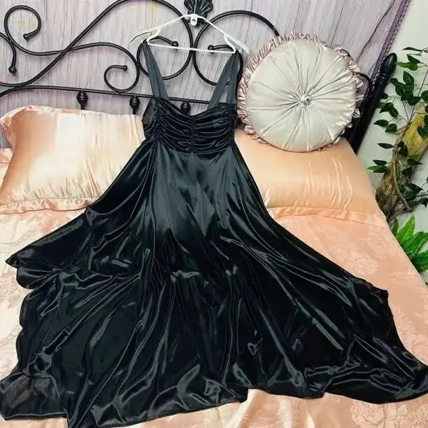 Within100kg Vestido longo de cetim feminino sexy brilhante sem mangas vestido de noite solto plus size roupão de dormir