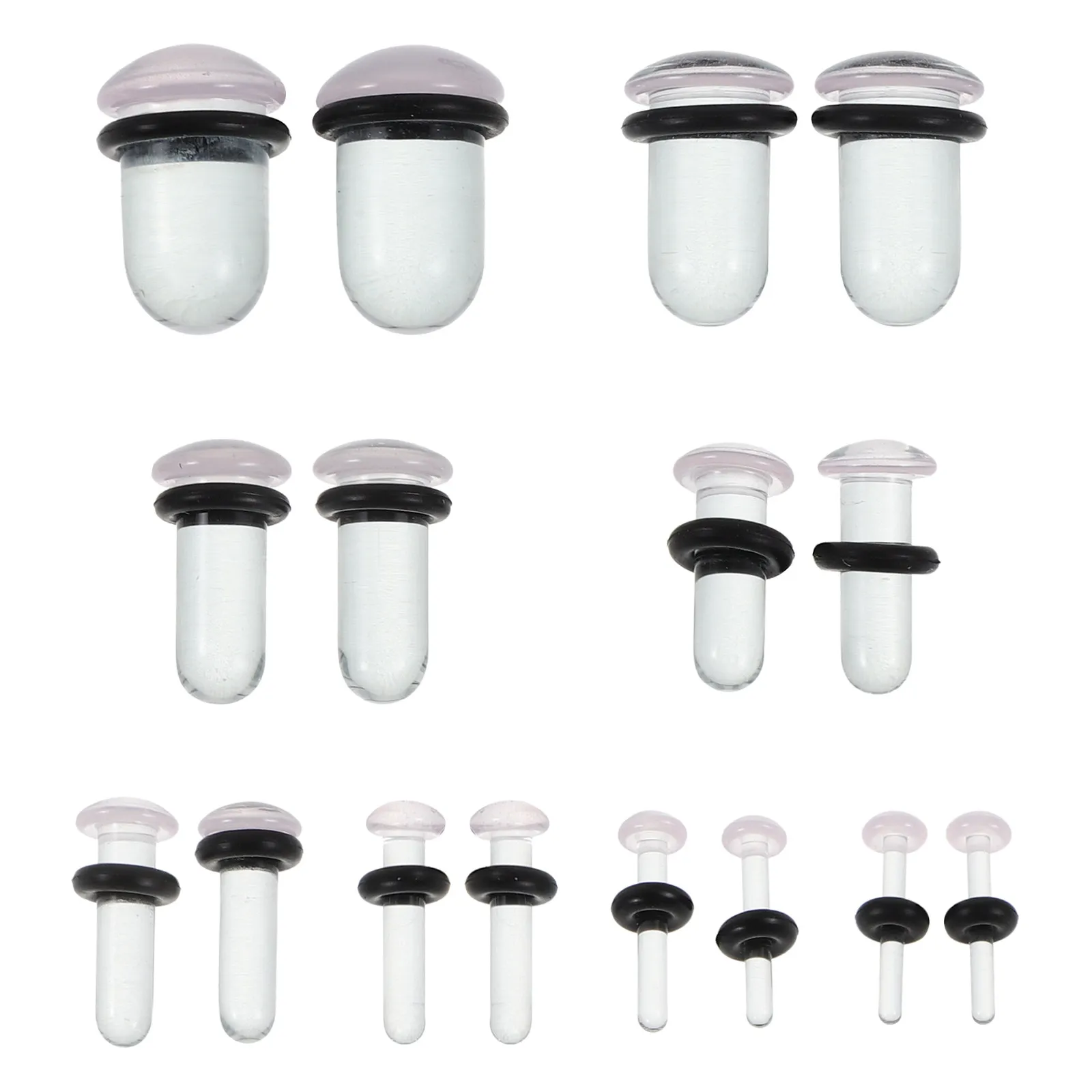 16Pcs Glass Ear Stretching Set Hypoallergenic Solid Mushroom Single Flare Plugs Gradual 1.6mm to 10Mm Ear Gauges Body Piercing