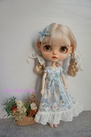 Dula Doll Clothes Costume Blythe 2025 Blue brocade bear maxi dress for ob24 ob22 Diandian Azone 1/6 Bjd Doll Accessories