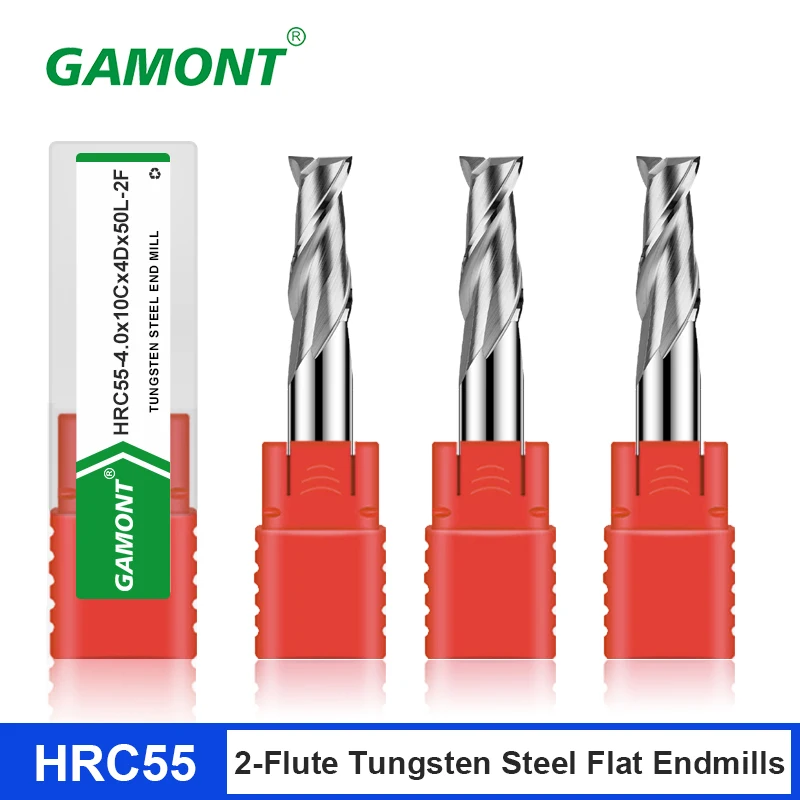 GAMONT HRC55 2-Flute For Aluminium Tungsten Steel Carbide Milling Cutter CNC Machinery Maching Special Flat Endmill Tools