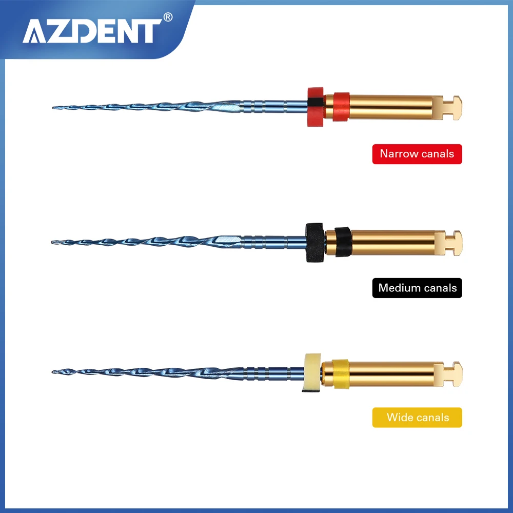 AZDENT 3pcs Dental Reciprocating Blue Endodontic Files 25mm 21mm Engine Use Niti Rotary Root Canal Heat Activated File Dentistry