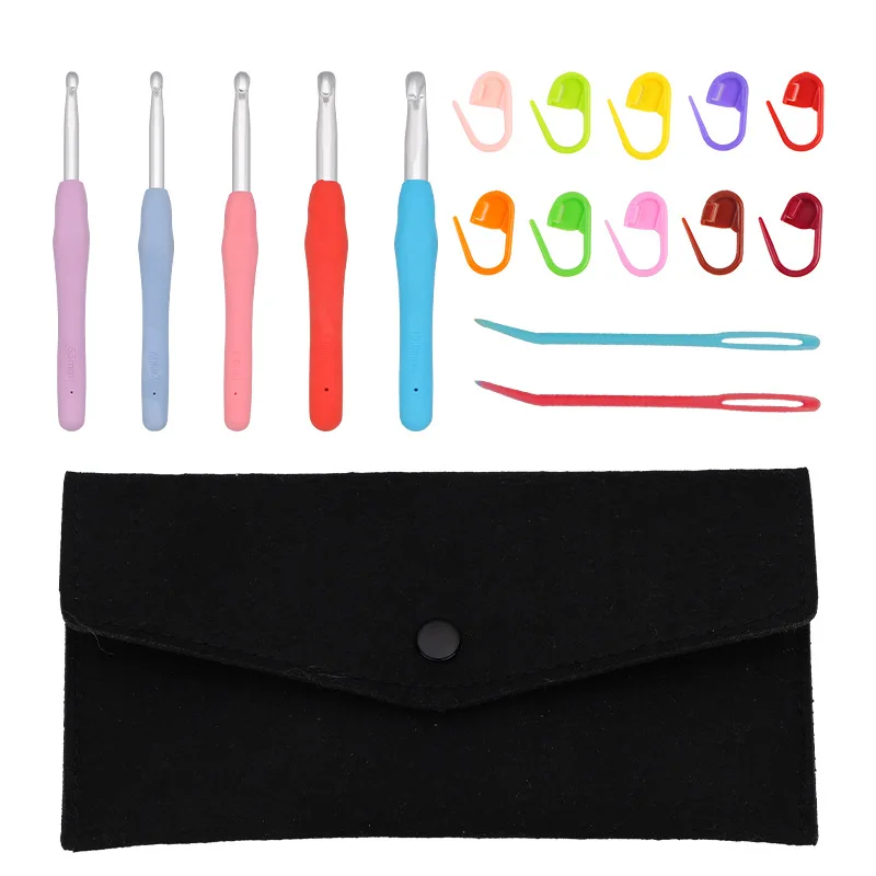 طقم كروشيه مكون من 18 قطعة مع خطافات من الألومنيوم ومقابض مريحة وحقيبة تخزين لمشاريع البطانية والأميجورومي #1