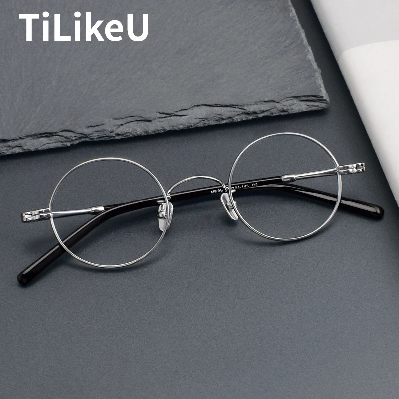 

New Small Round Pure Titanium Frames OL Fashion Acetate Temple Prescription Eyeglasses 2024 Men Women Retro Korean Glasses Frame