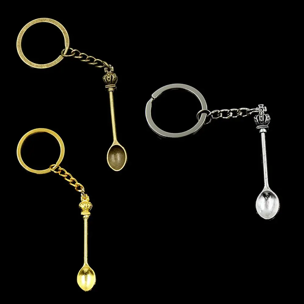 Kitchen Spoon Crown Christmas Ornaments Jewelry Gift Silver Color Pendant Spoon Keychain Key Ring Trinkets Metal Key Chain