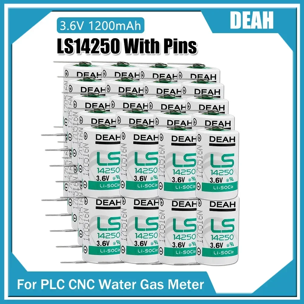 50PCS New LS14250 14250 R6 1/2 AA 3.6V Lithium Battery With Pins For PLC CNC Machine Tools Touch Screen Gas Water Meter Batteria