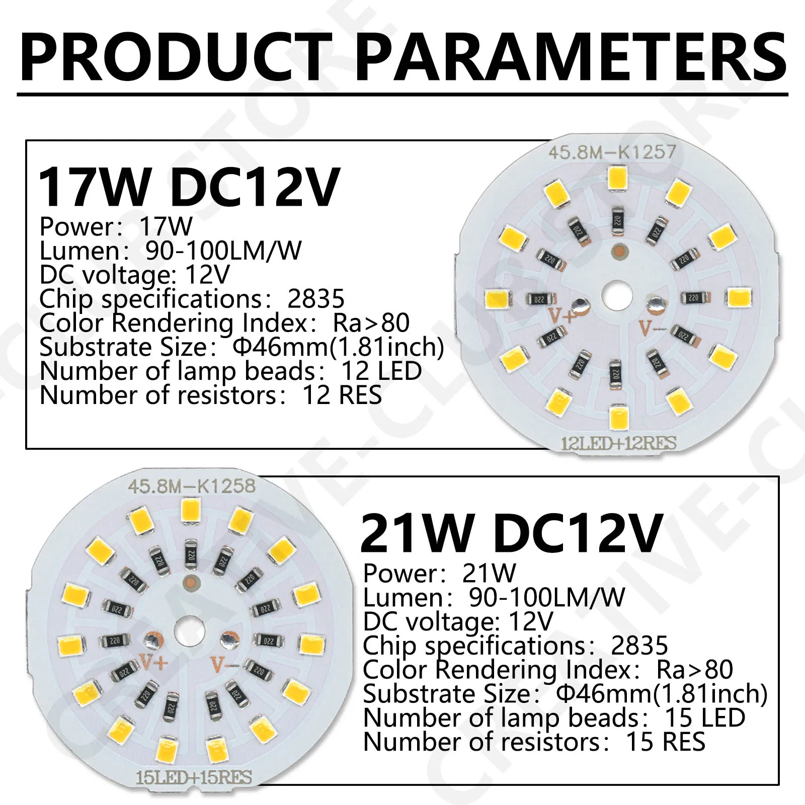 10 Uds. Por lote DC12V lámpara cuenta SMD2835 Chip bombilla LED para lámpara 17W 21W alto brillo tablero de luz blanca cálida para bombilla LED Downlight