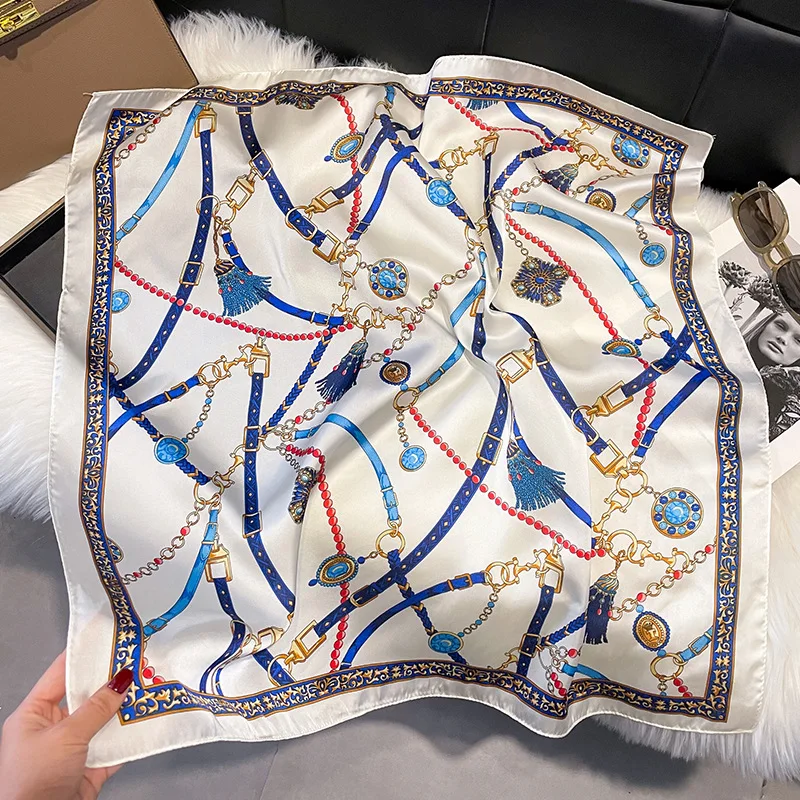 Luxury Print Chain Neck Tie Shawl 2025 Silk Square Scarf Women Wraps Female 70cm Hair Hand Wrist Headkercheif Hijab Bandana image 6