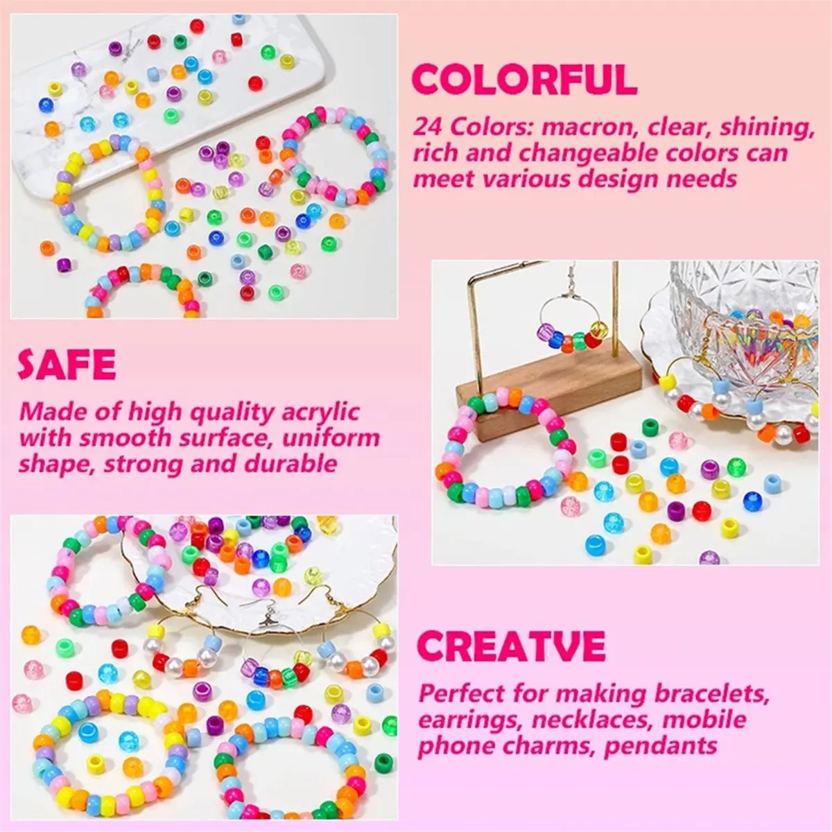 5250 PCS Dazzling Beads 30 Colors Includes Glow in the Dark Beads 6x9mm Hair Bead for Braids Bracelet Jewelry Making