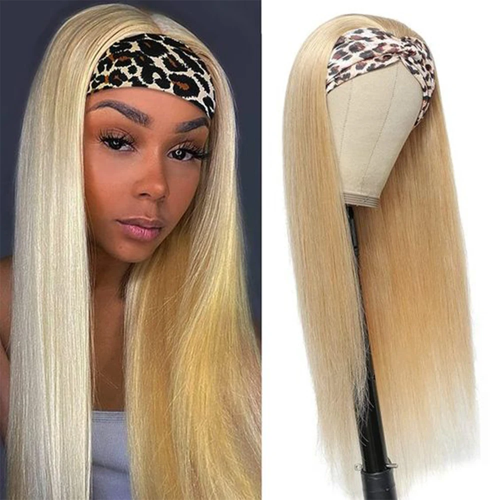 #613 Blonde Headband Wig Bone Straight Human Hair Wigs for Women 1B 613 Dark Root Blonde Remy Hair 12-30 inch No Glue MogulHair