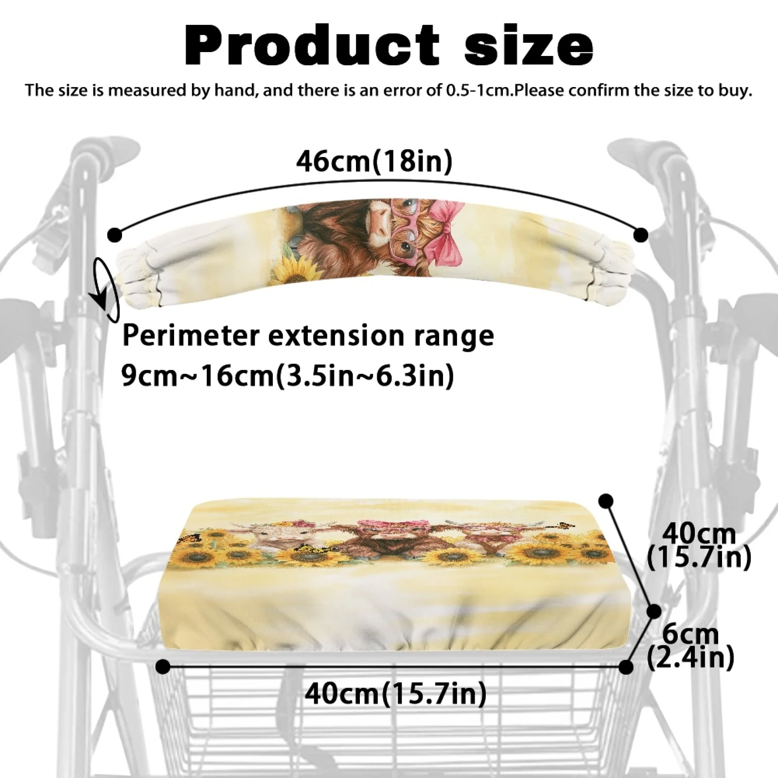 Coloranimal Sunflower Highland Cow Print Pack of 2 Walker Seat Cushion Walker Seat Cover for Women Outdoors - view 6