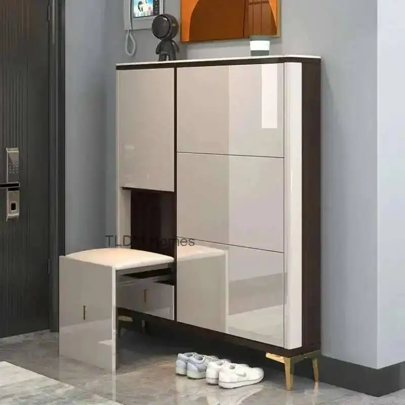 مع مقعد الأحذية تغيير رف الأحذية القابل للطي أثاث منزلي فاخر تخزين مدخل رقيقة جدا خزائن الأحذية المدخل الرف ز #3