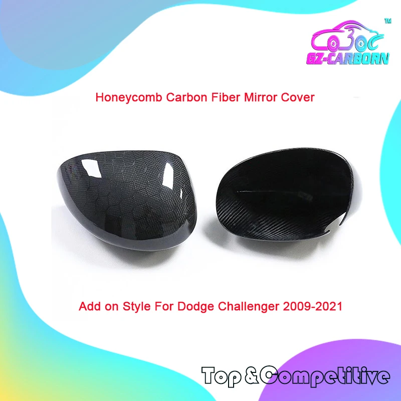 

Real Carbon Fiber/Honeycomb Carbon Mirror Cover 2009-2021 For Dodge Challenger Add On Style Body Side Rearview Caps