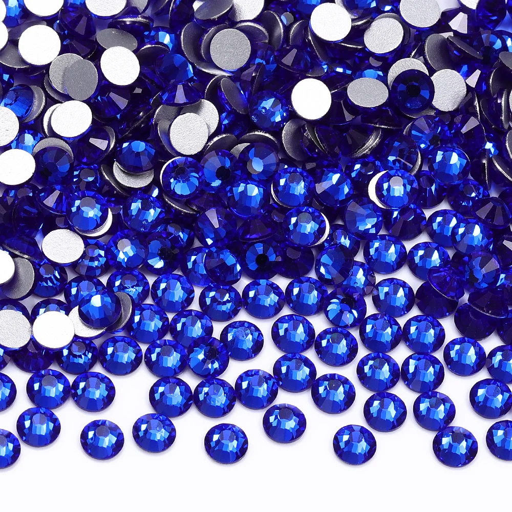 SS6-S30 Hotsale Flatbase Blue Series Glas Runde Strasssteine Nail Art Glitzer Kristall Strass zum Basteln Bekleidungszubehör